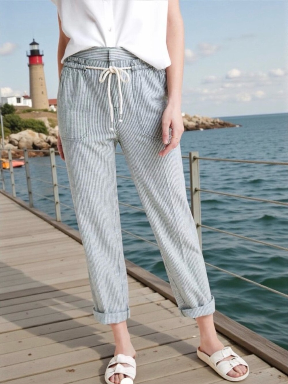 Anthropologie Seashore Linen Blend Rope Tie Pants